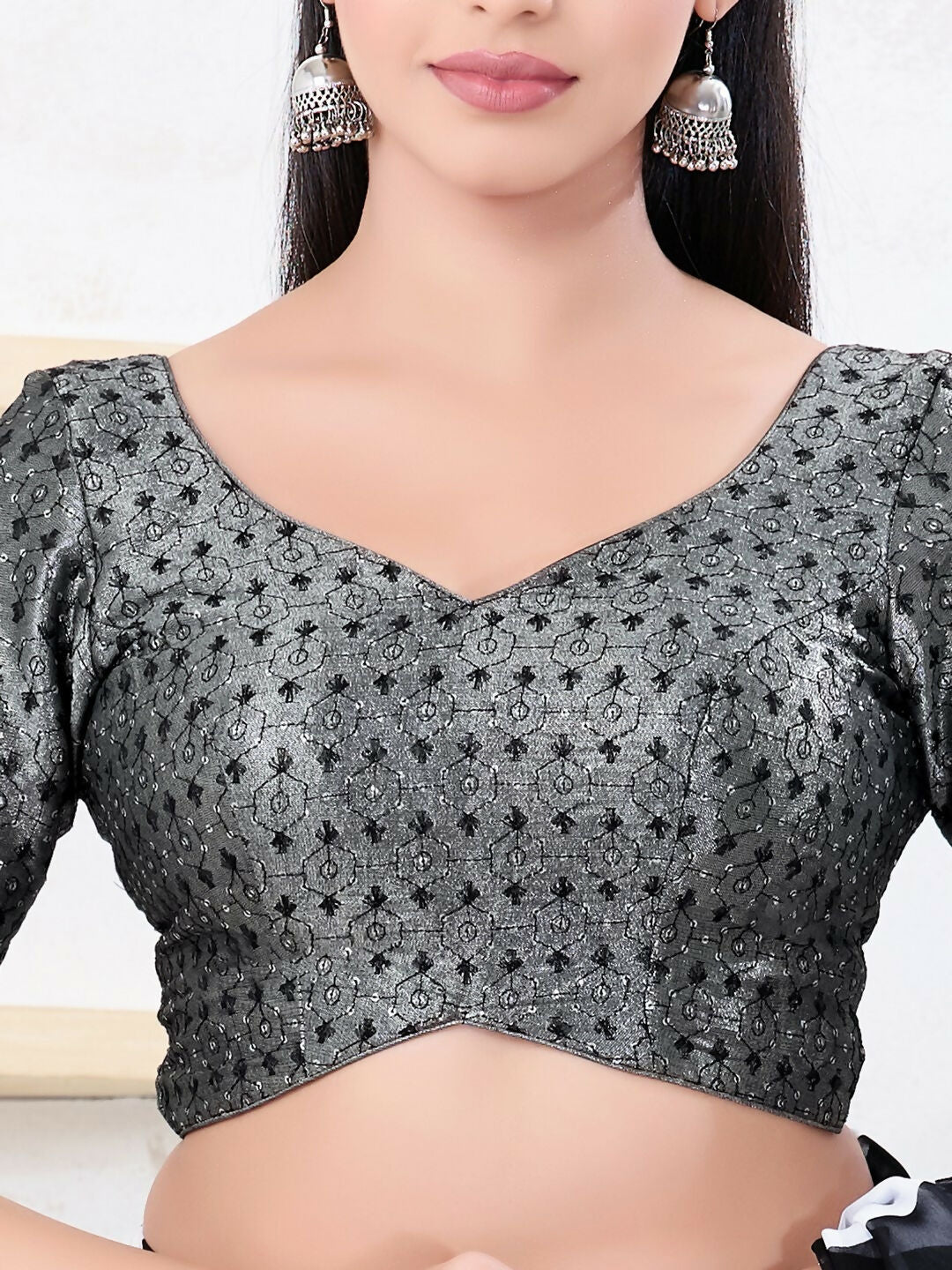 Joban Fashion Black Tissue Elbow Sleeveless Back Open Blouse