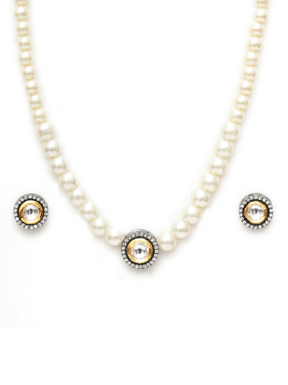Kundan and Pearl Choker with Studs Jewellery Set (white) - Ruby Raang - Distacart