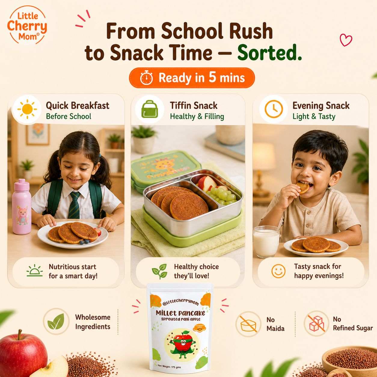 Littlecherrymom Pancake Mix Sprouted Ragi Apple - Dista