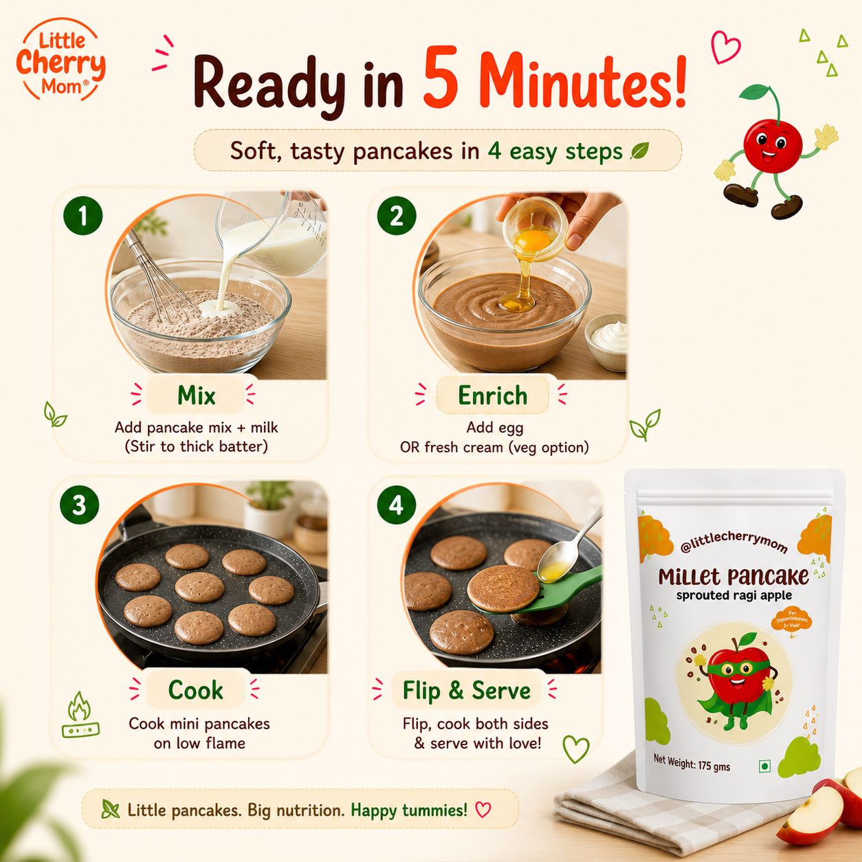 Littlecherrymom Pancake Mix Sprouted Ragi Apple - Dista