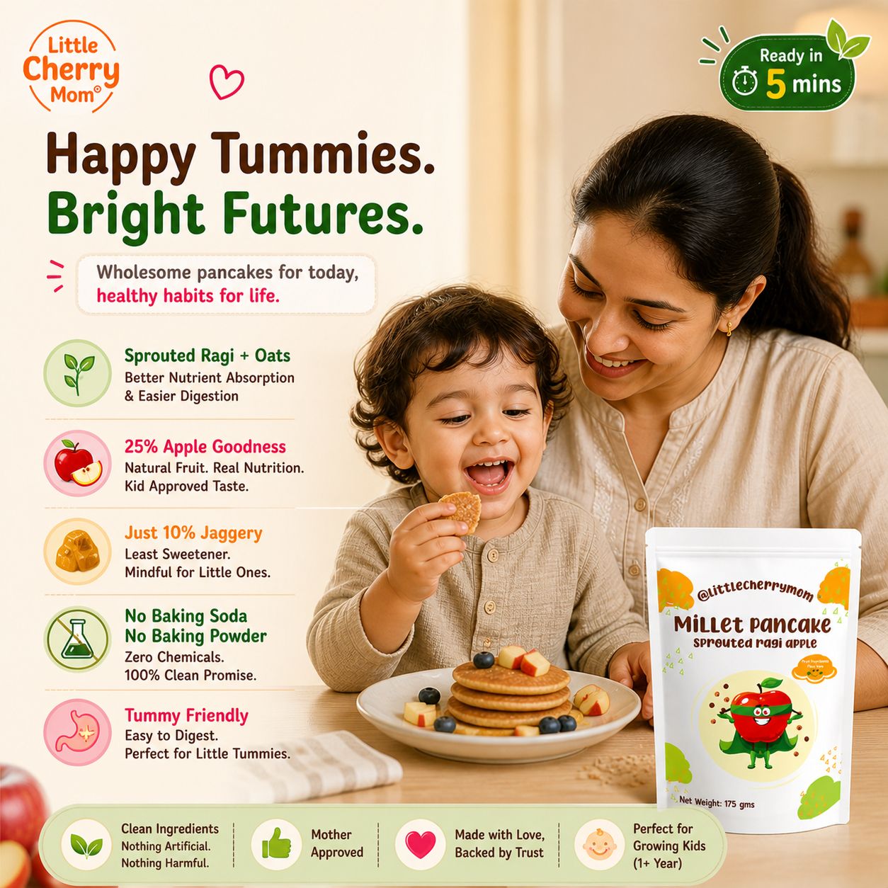 Littlecherrymom Pancake Mix Sprouted Ragi Apple - Dista