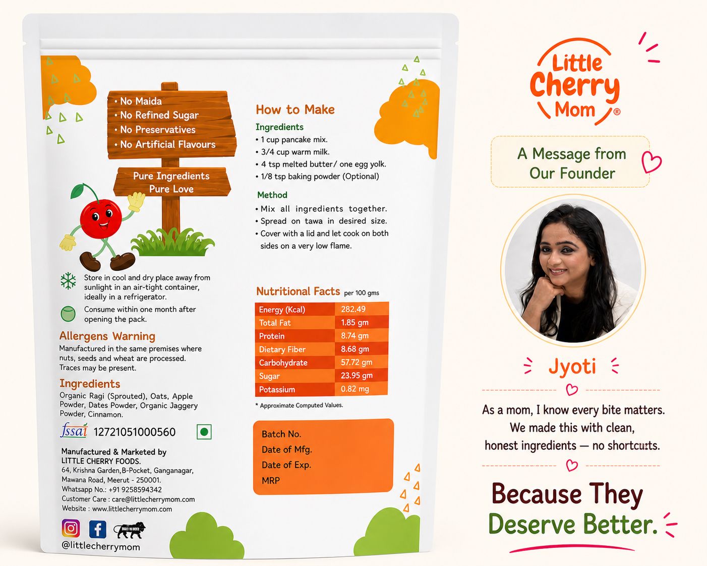 Littlecherrymom Pancake Mix Sprouted Ragi Apple - Dista