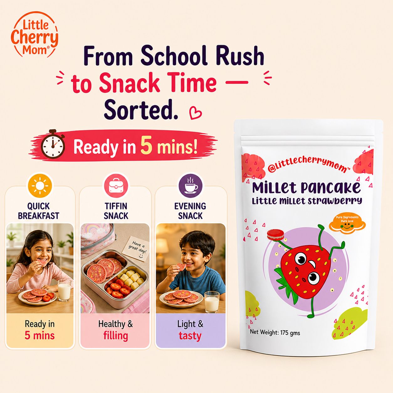 Littlecherrymom Pancake Mix Little Millet Strawberry - Dista