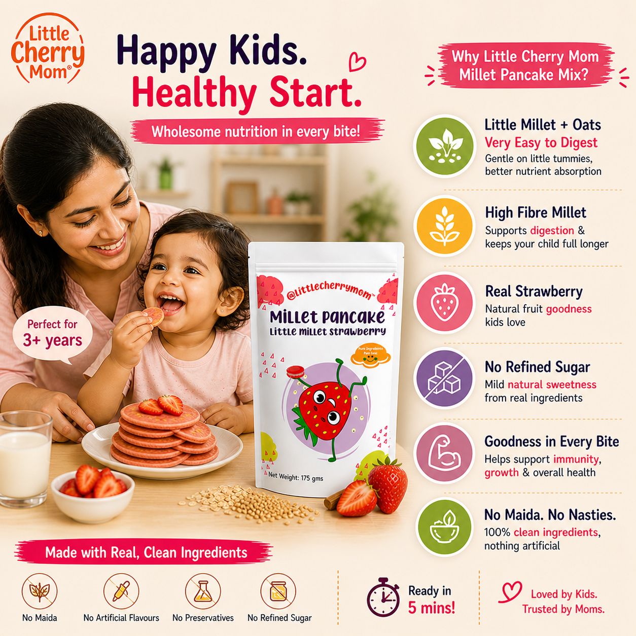 Littlecherrymom Pancake Mix Little Millet Strawberry - Dista