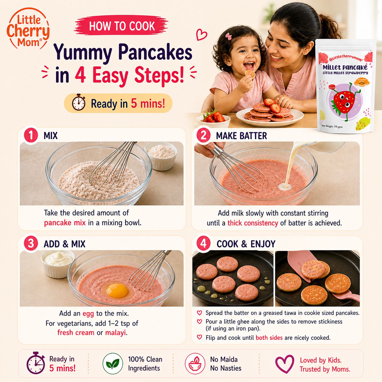 Littlecherrymom Pancake Mix Little Millet Strawberry - Dista
