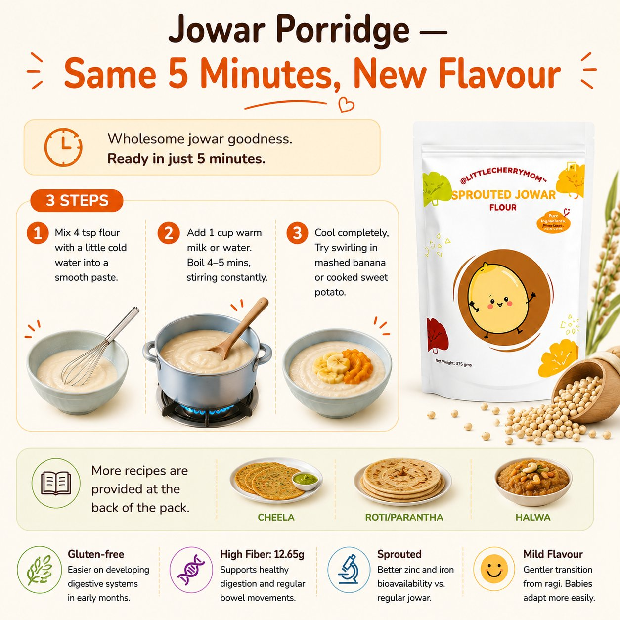 Littlecherrymom Sprouted Jowar Flour - Dista