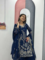 Thumbnail for Teeya Creation Womens New Heavy Fox Georgette Fabric With Heavy Embroidery Work Dark-Navy-Blue Kurta Set - Dista