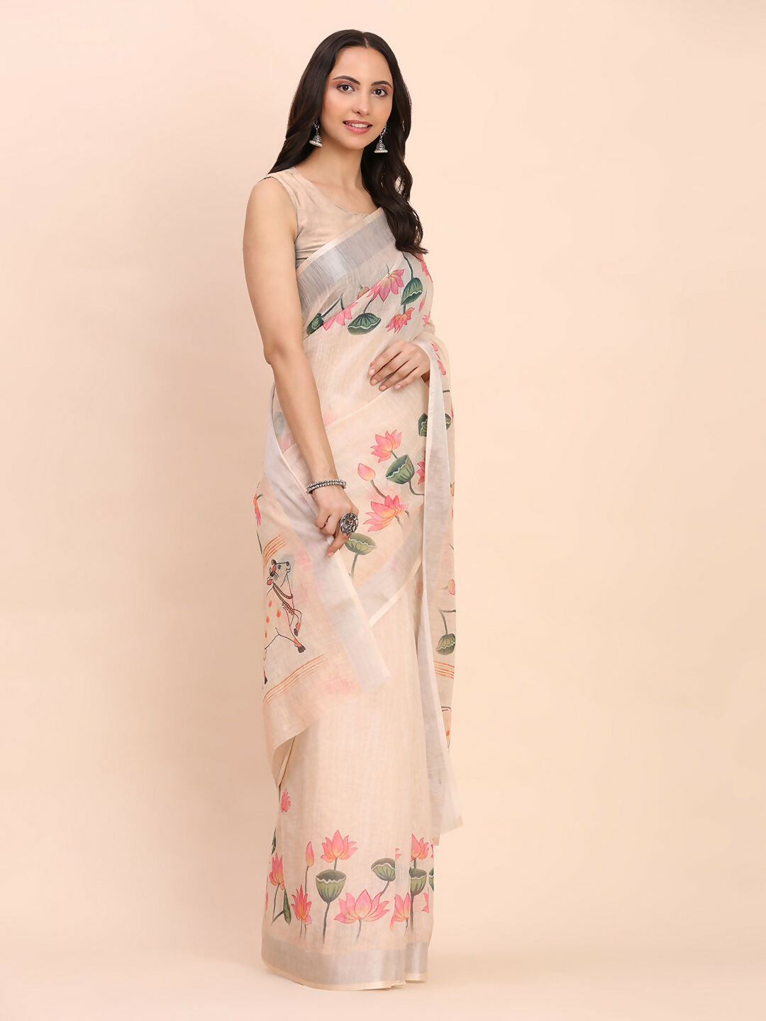 Astita Linen Cotton Peach Saree
