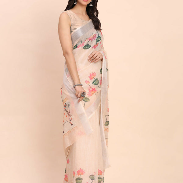 Astita Linen Cotton Peach Saree