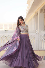 Thumbnail for Preksha Creation Faux Georgette With Sequins Embroidered Work Women Lehenga Choli - Lavender - Distacart