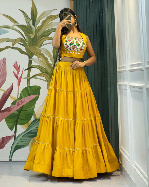 Preksha Creation Rayon Cotton Fabric Women Lehenga Choli - Yellow - Distacart