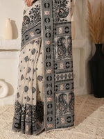 Thumbnail for Astita Linen Cotton Black & Cream Saree