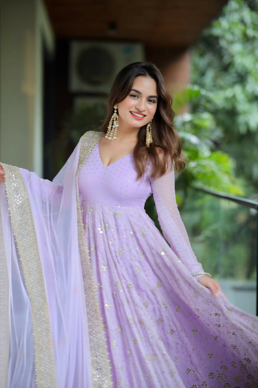 Preksha Creation Luxury Anarkali Faux Sequins Zari Embroidery With Dupatta And Pant