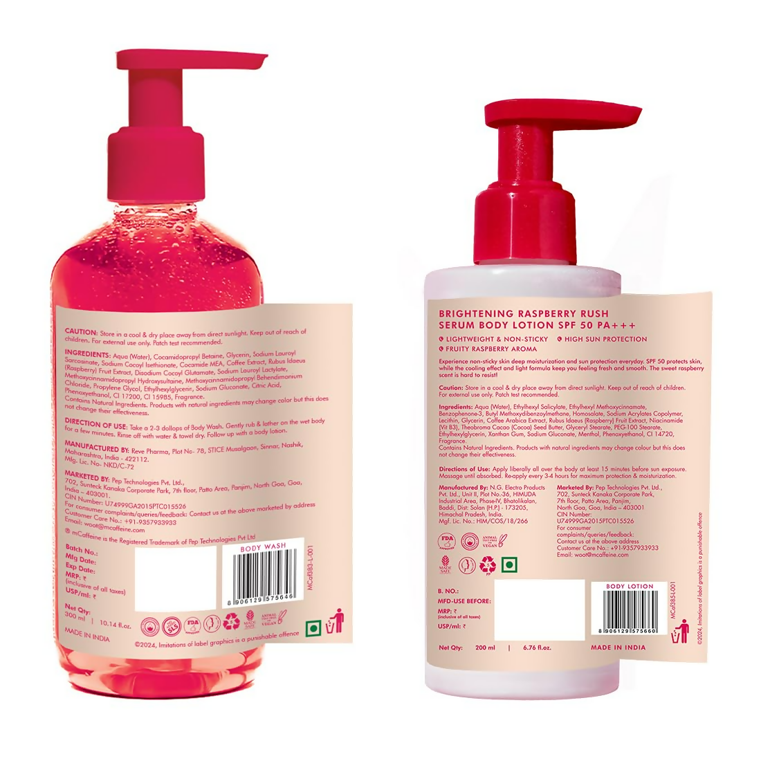 mcaffeine All Skin Brightening SPF 50 PA+++ Sunscreen Body Lotion & Wash Raspberry Combo Kit - Distacart