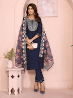 Thumbnail for Joban Fashion Women Navy Blue Roman Embroidery Stitched Kurta Set - Distacart
