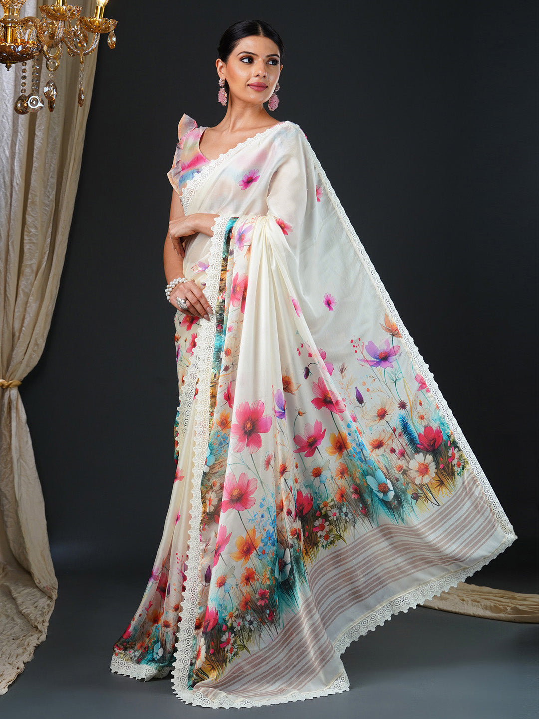 NOZ2TOZ Women's Georgette Multi Color Digital Print Designer Saree With Blouse Piece - Distacart