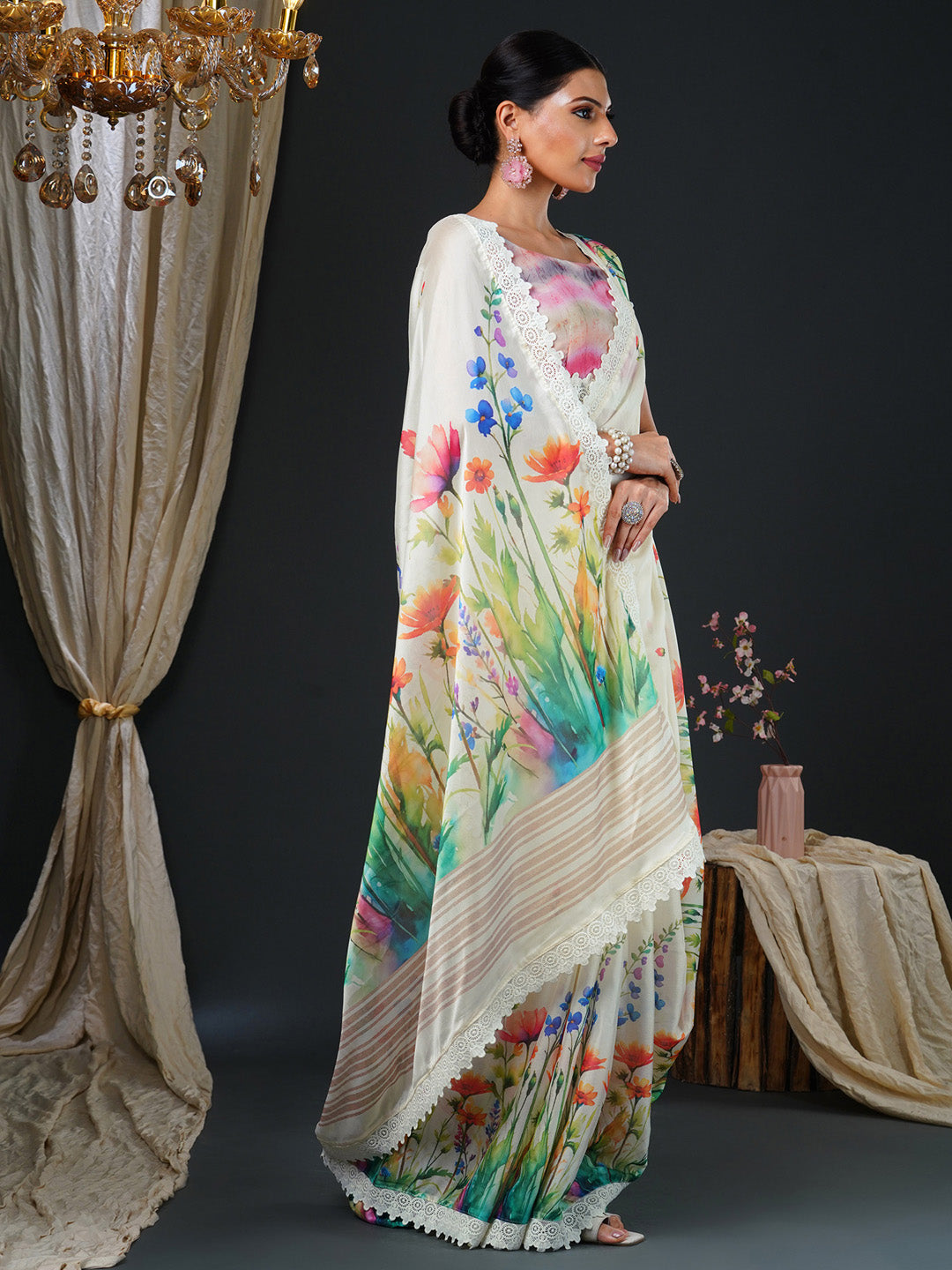 NOZ2TOZ Women's Georgette Multi Color Digital Print Designer Saree With Blouse Piece - Distacart