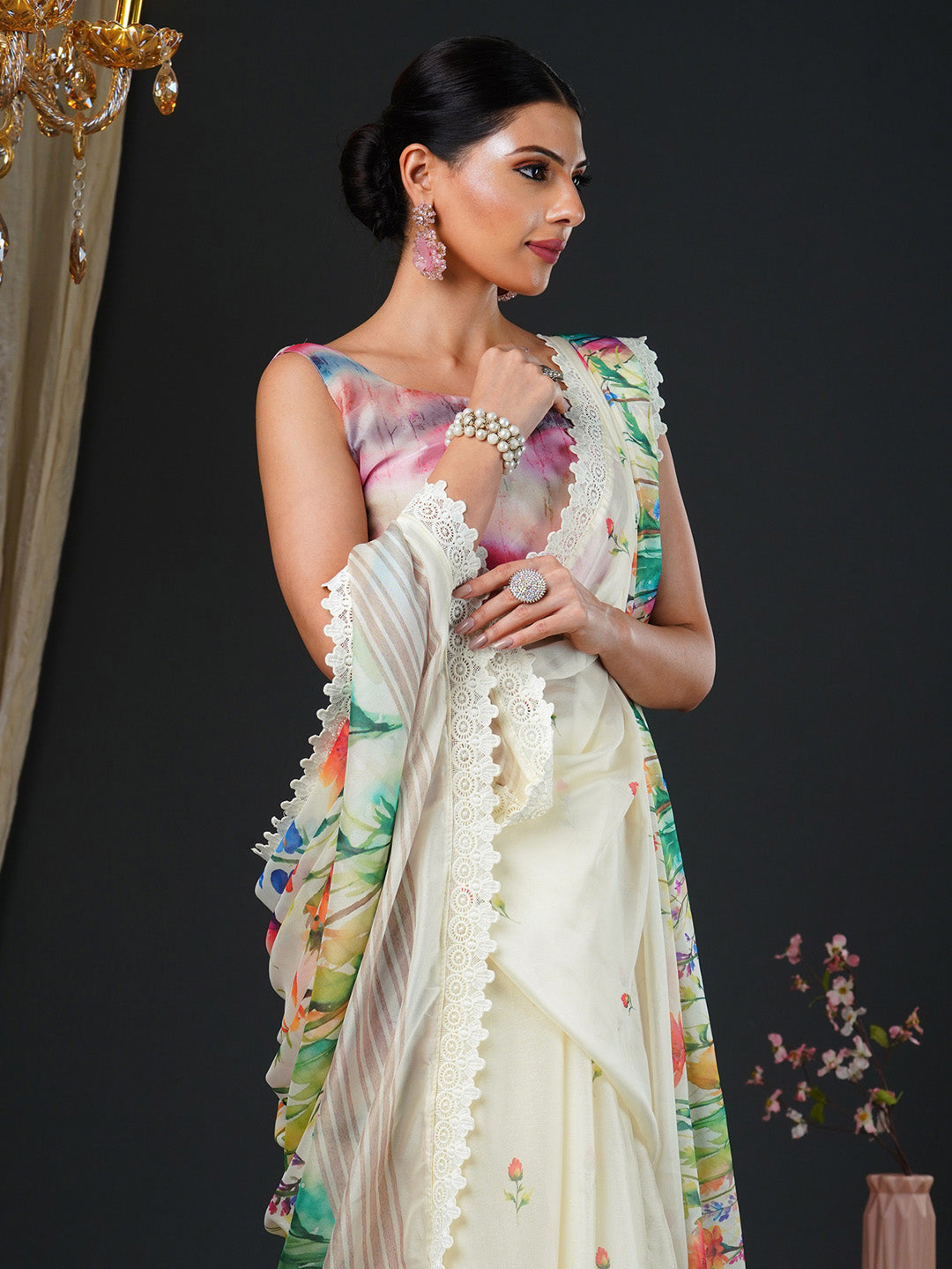 NOZ2TOZ Women's Georgette Multi Color Digital Print Designer Saree With Blouse Piece - Distacart