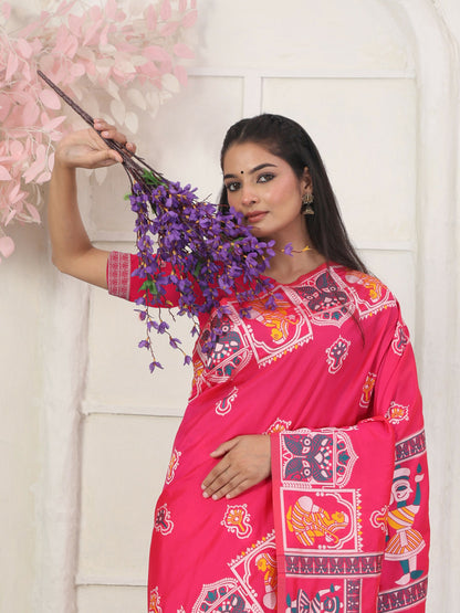 Shree Shyam Fashion Silk Blend Pink Saree - Distacart