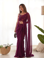 Thumbnail for Mitera Embroidered Borders Pure Georgette Saree - Distacart