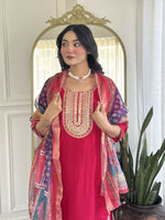 Thumbnail for The52 Rani Gorgeous Embroidered Chanderi Silk Fabric Straight Kurta Pant with Dupatta Set - Distacart