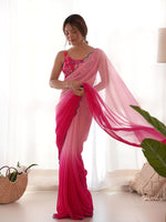Thumbnail for Mitera Colourblocked Embroidered Pure Georgette Saree - Distacart