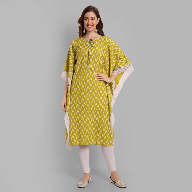 Alvano Beautiful Kaftan Kurta for Women and Girls Viscose Rayon Printed (Green) - Distacart
