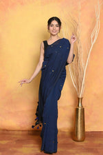Thumbnail for Very Much Indian Pure Mul Cotton Handloom Saree - Dark Blue - Distacart