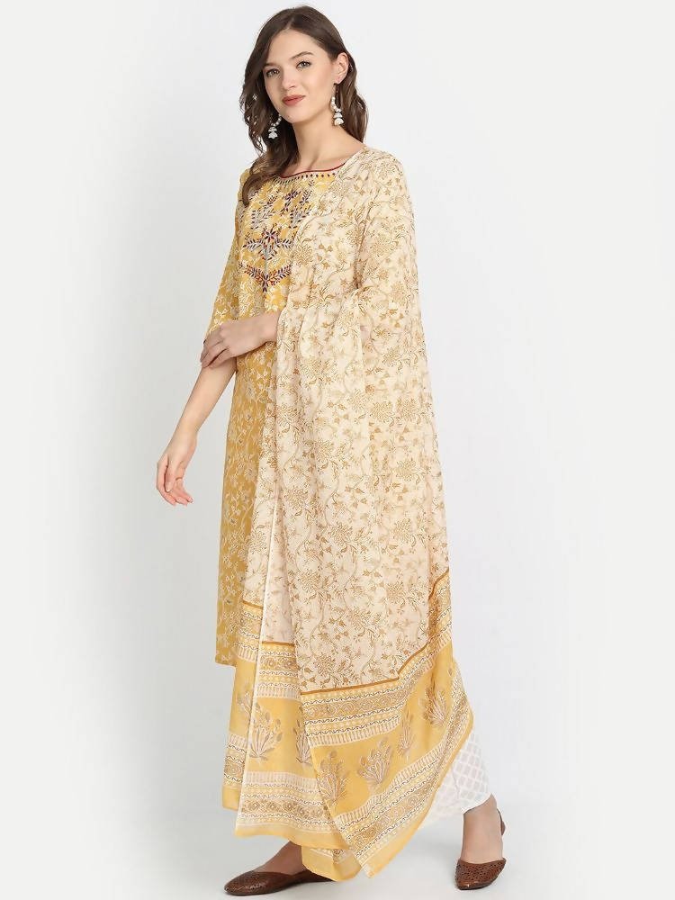 Anubhutee Yellow Ethnic Motifs Printed Panelled Pure Cotton Kurta with Salwar & With Dupatta - Distacart