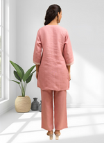 Thumbnail for Joban Fashion Pink Linen Embroidered Readymade Cord Set - Distacart