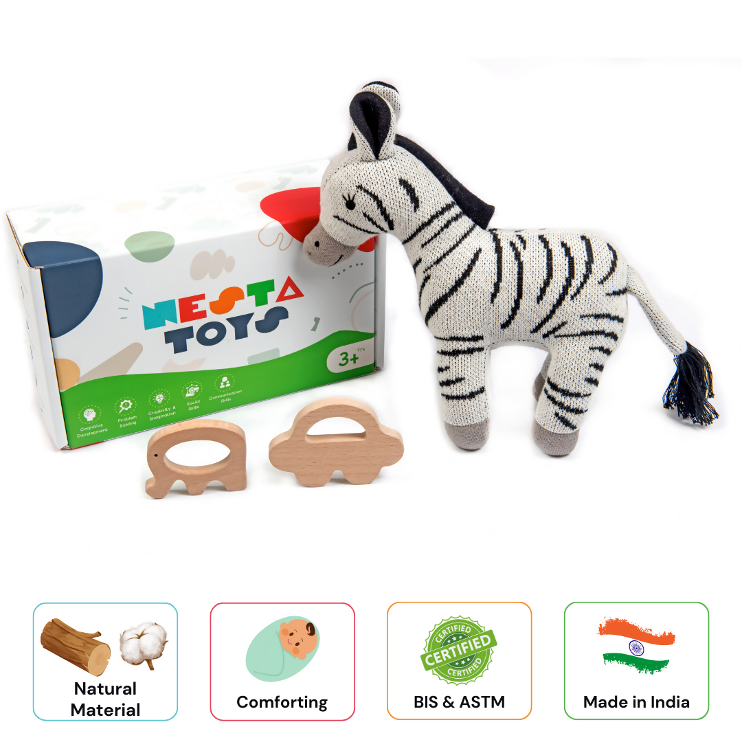 New Born Gift - Zebra, Elephant Teether and Car Teether 2