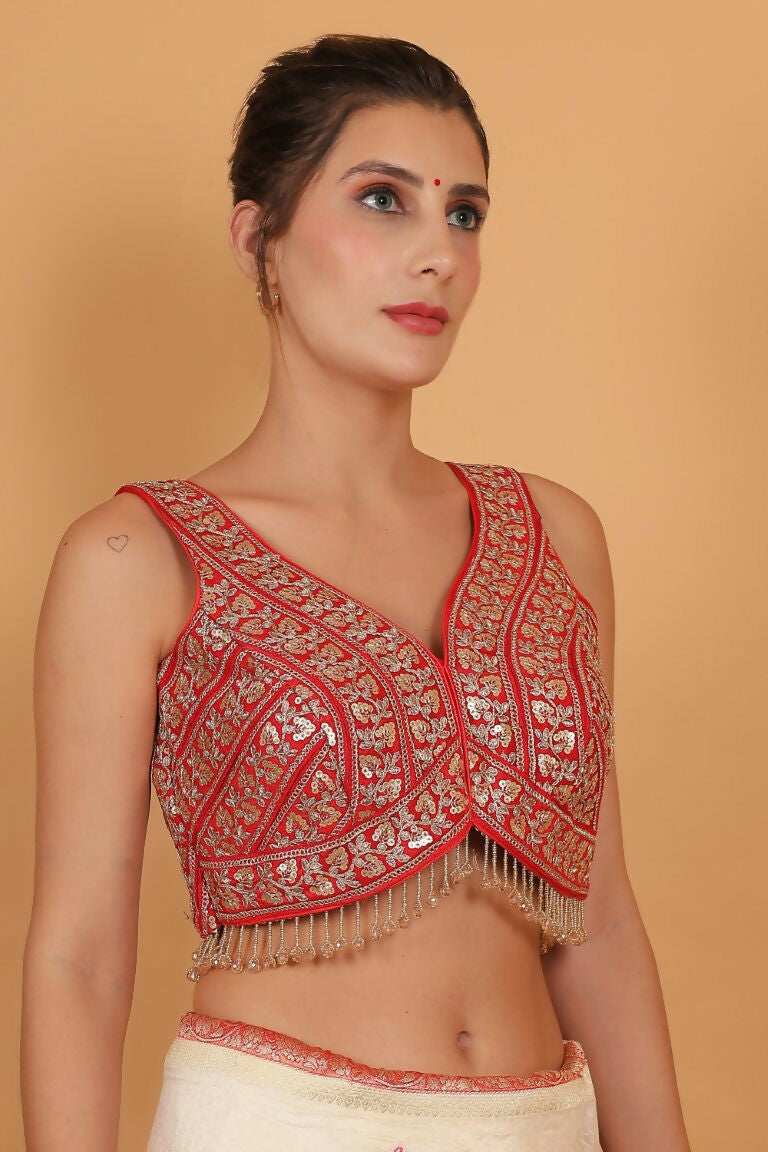 Joban Fashion Silk Zari And Sequence Work Padded Blouse - Red