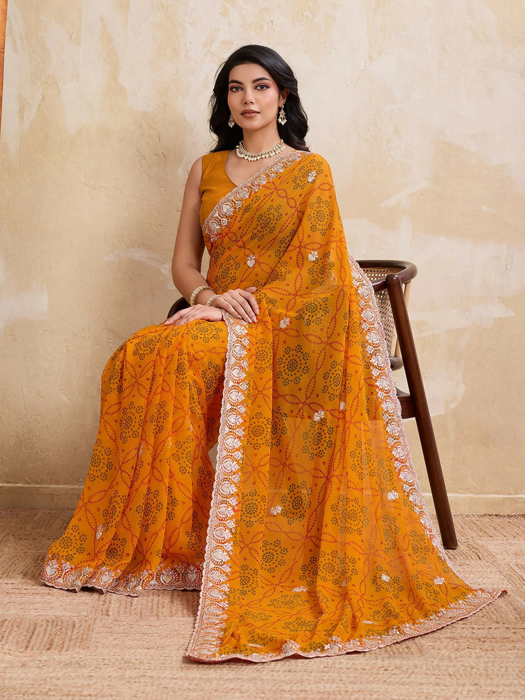Teeya Creation New Trendy Leheriya Bandhani Georgette Saree For Daily Wear -Yellow - Dista