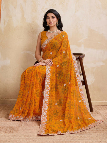 Teeya Creation New Trendy Leheriya Bandhani Georgette Saree For Daily Wear -Yellow - Dista