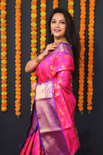 Thumbnail for Jyoti Fashion Women's Pink Kanjivaram Silk Zari Woven Saree with Blouse - Distacart