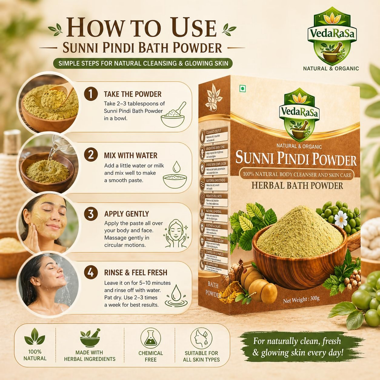 VedaRasa Sunni Pindi Herbal Bath Powder - Dista