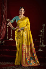 Thumbnail for Joban Fashion Yellow Paithani Silk Blend Butti Saree