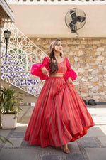 Thumbnail for Wedding Designer Red Pink Chanderi Designer Lehenga - Anbazaar - Distacart