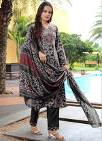 Thumbnail for Prazu Fashion Black Cotton Silk Floral Printed Thread Sequence Salwar Suit - Distacart