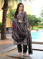 Thumbnail for Prazu Fashion Black Cotton Silk Floral Printed Thread Sequence Salwar Suit - Distacart