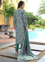 Thumbnail for Prazu Fashion Teal Green Cotton Silk Floral Printed Thread Sequence Salwar Suit - Distacart