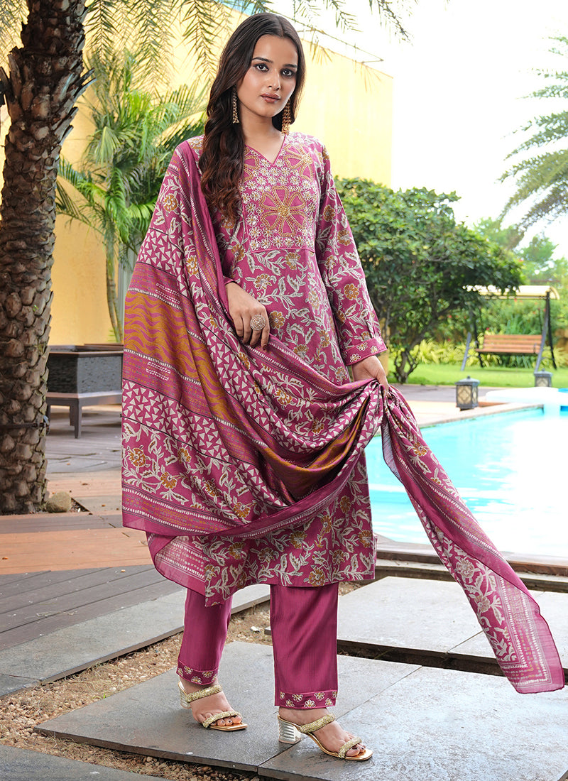 Prazu Fashion Maroon Cotton Silk Floral Printed Thread Sequence Salwar Suit - Distacart