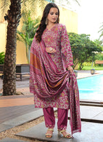 Thumbnail for Prazu Fashion Maroon Cotton Silk Floral Printed Thread Sequence Salwar Suit - Distacart