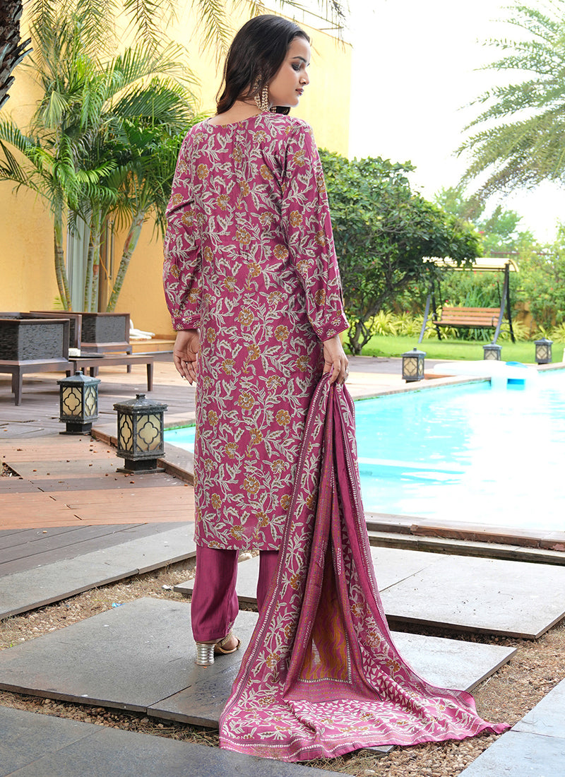 Prazu Fashion Maroon Cotton Silk Floral Printed Thread Sequence Salwar Suit - Distacart