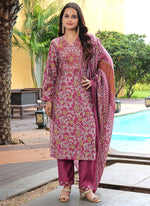 Thumbnail for Prazu Fashion Maroon Cotton Silk Floral Printed Thread Sequence Salwar Suit - Distacart