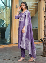Thumbnail for Prazu Fashion Lavender Art Silk Thread Sequins Embroidered Wedding Suit - Distacart