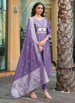 Thumbnail for Prazu Fashion Lavender Art Silk Thread Sequins Embroidered Wedding Suit - Distacart