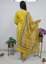 Thumbnail for Prazu Fashion Yellow Cotton Silk Thread Sequence Designer Salwar Suit - Distacart