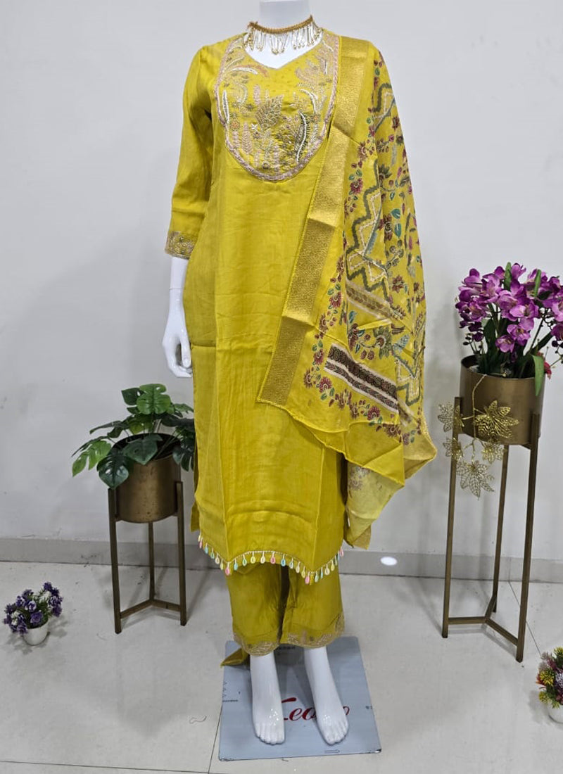 Prazu Fashion Yellow Cotton Silk Thread Sequence Designer Salwar Suit - Distacart