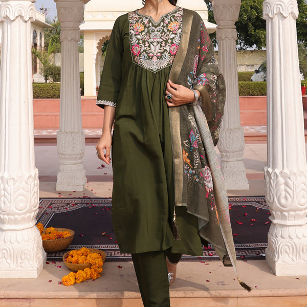Prazu Fashion Mahendi Cotton Silk Thread Sequence Designer Salwar Suit - Distacart